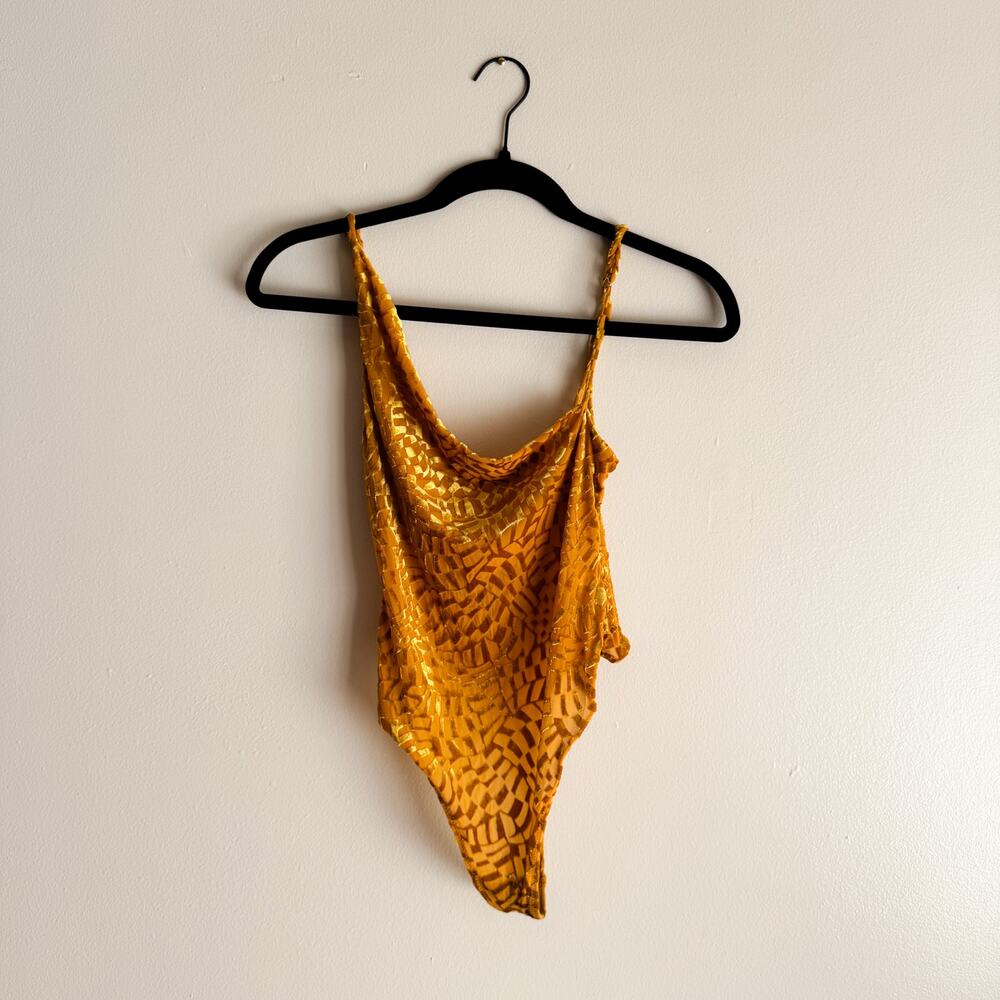 Anthropologie Out From Under Gold Velvet Geometric Pattern Sleeveless Bodysuit S